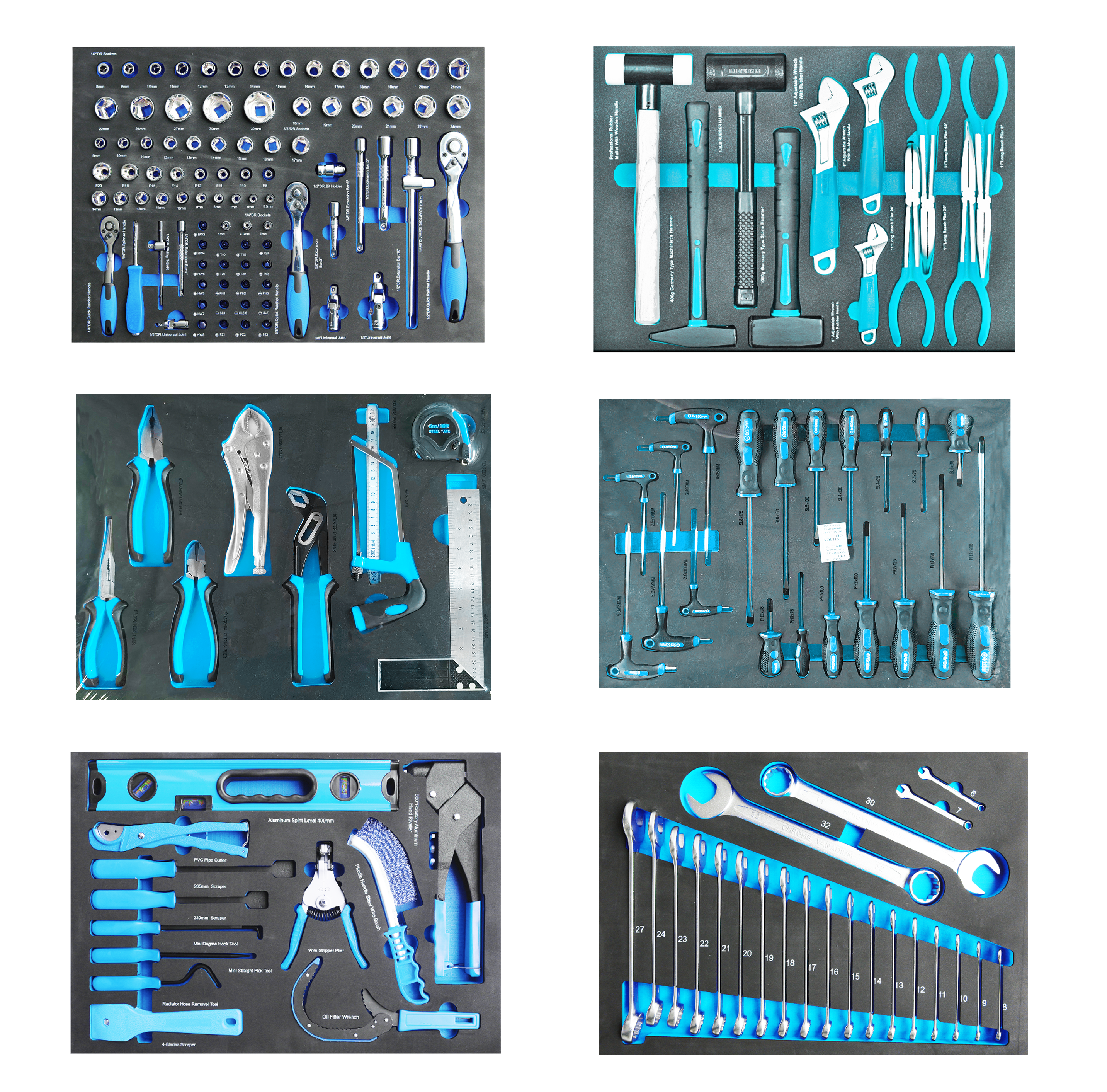 Tool sets with Foam Tray for Tool cabinets