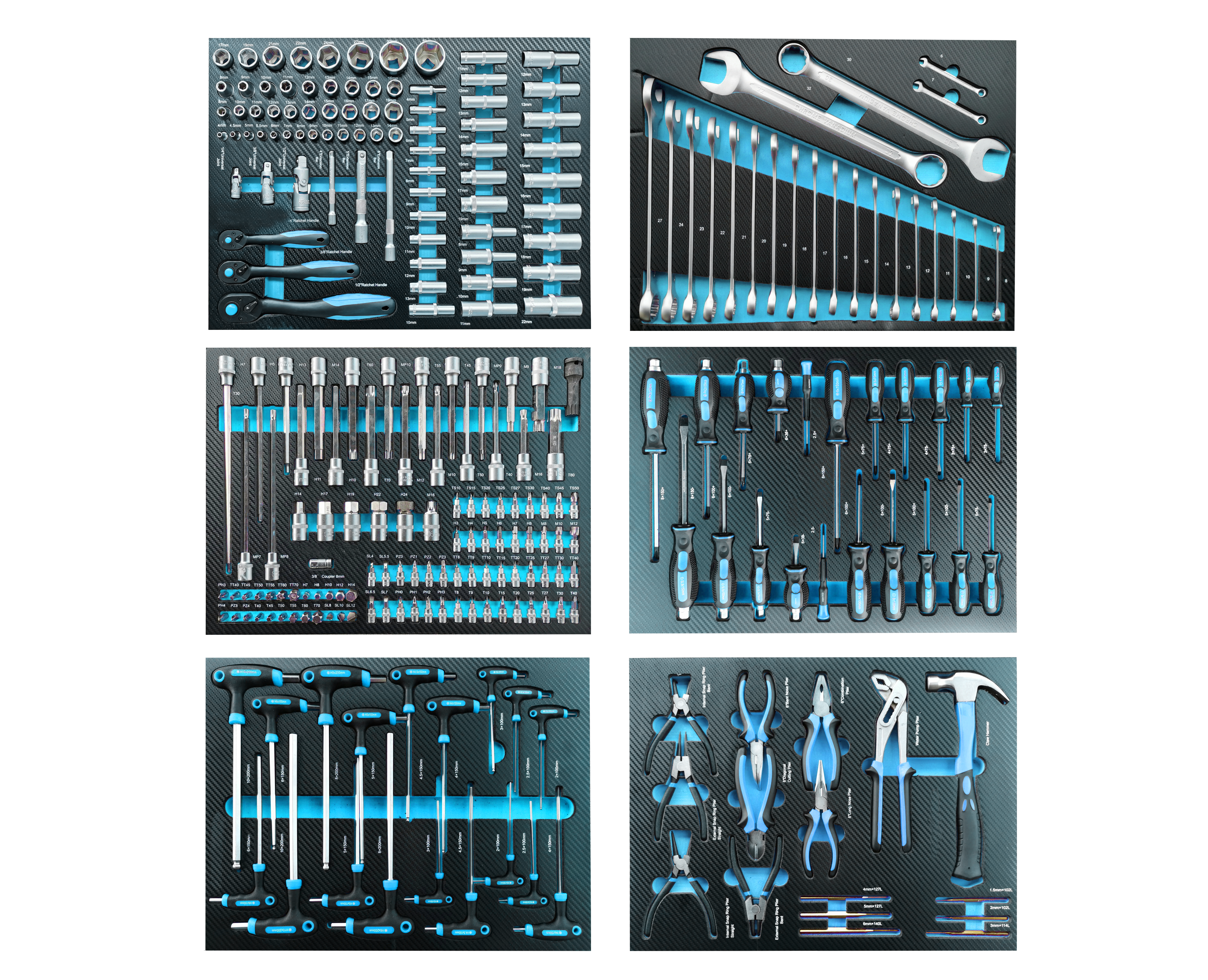 Tool sets with Foam Tray for Tool cabinets 